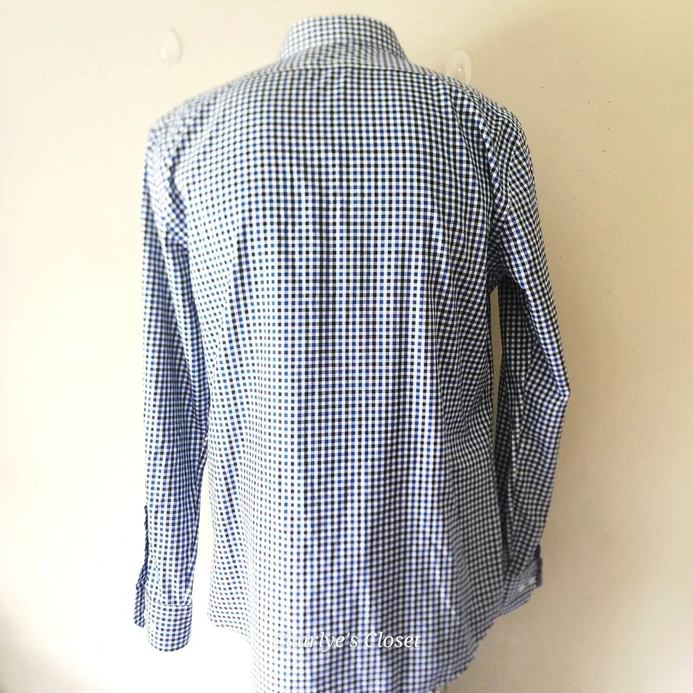 Banana Republic Button‎ Up Blue/Black Gingham Mens M Non-Iron Slim Fit Shirt